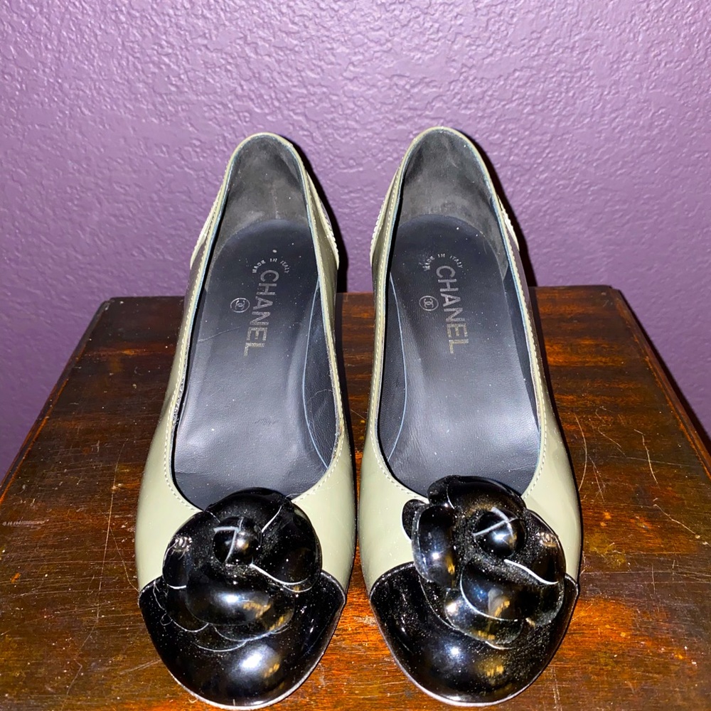 Grey and black Chanel heels